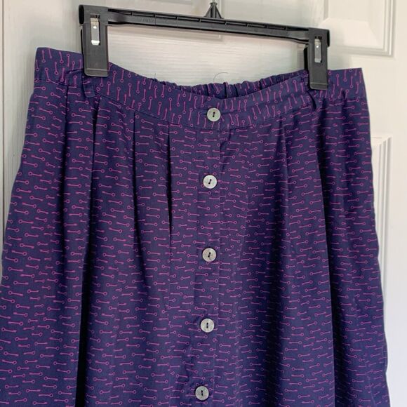 Xhilaration Skirt Large Blue With Purple Skeleton Keys button front belt loops - Picture 3 of 14